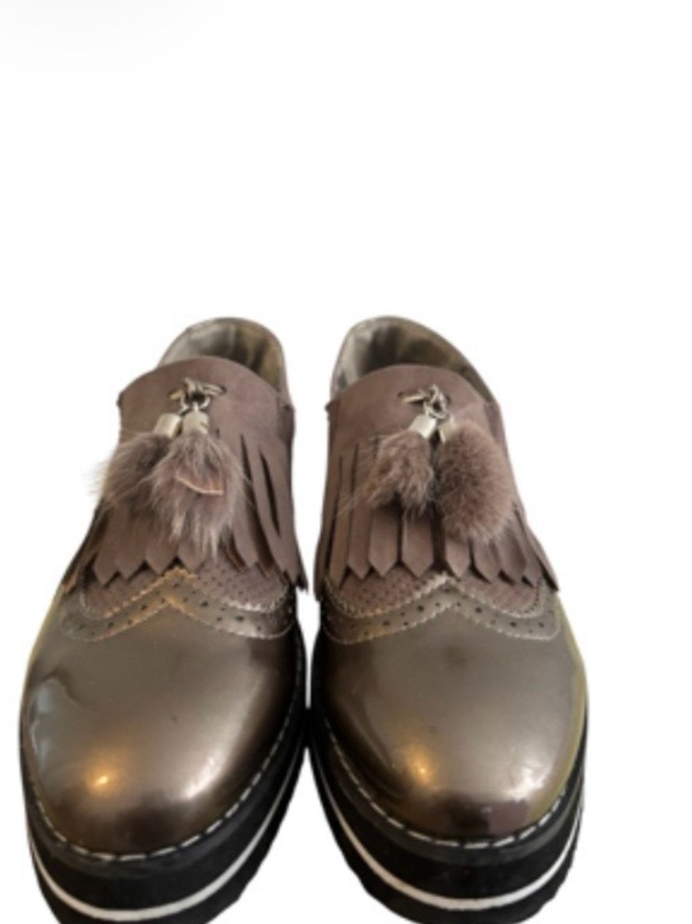 3 for $15😍 Mellisa metallic grey loafers with suede fringe and furry tassels. - Picture 8 of 10